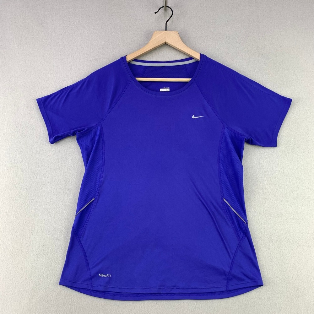 NikeFIT Dry Shirt Womens Medium Blue Athletic Running Reflective Performance Top